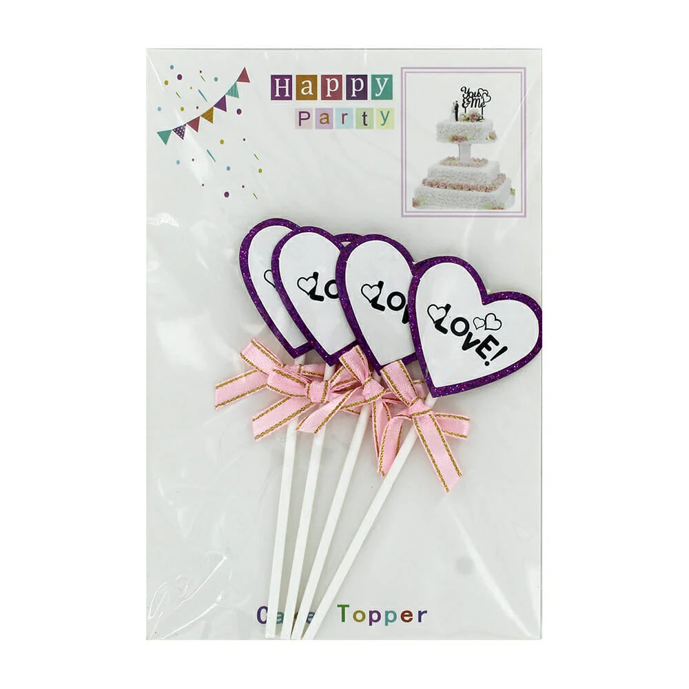 Paquete de 4 cake topper feliz cumpleaños con brillantina y moño, var…