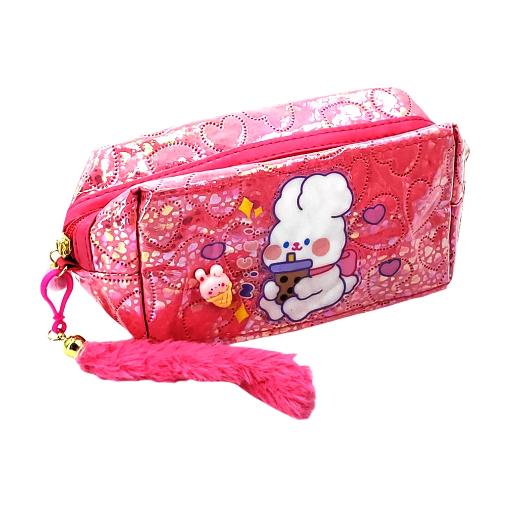 Cosmetiquera plastificada con detalles de corazón, figura estampada d…