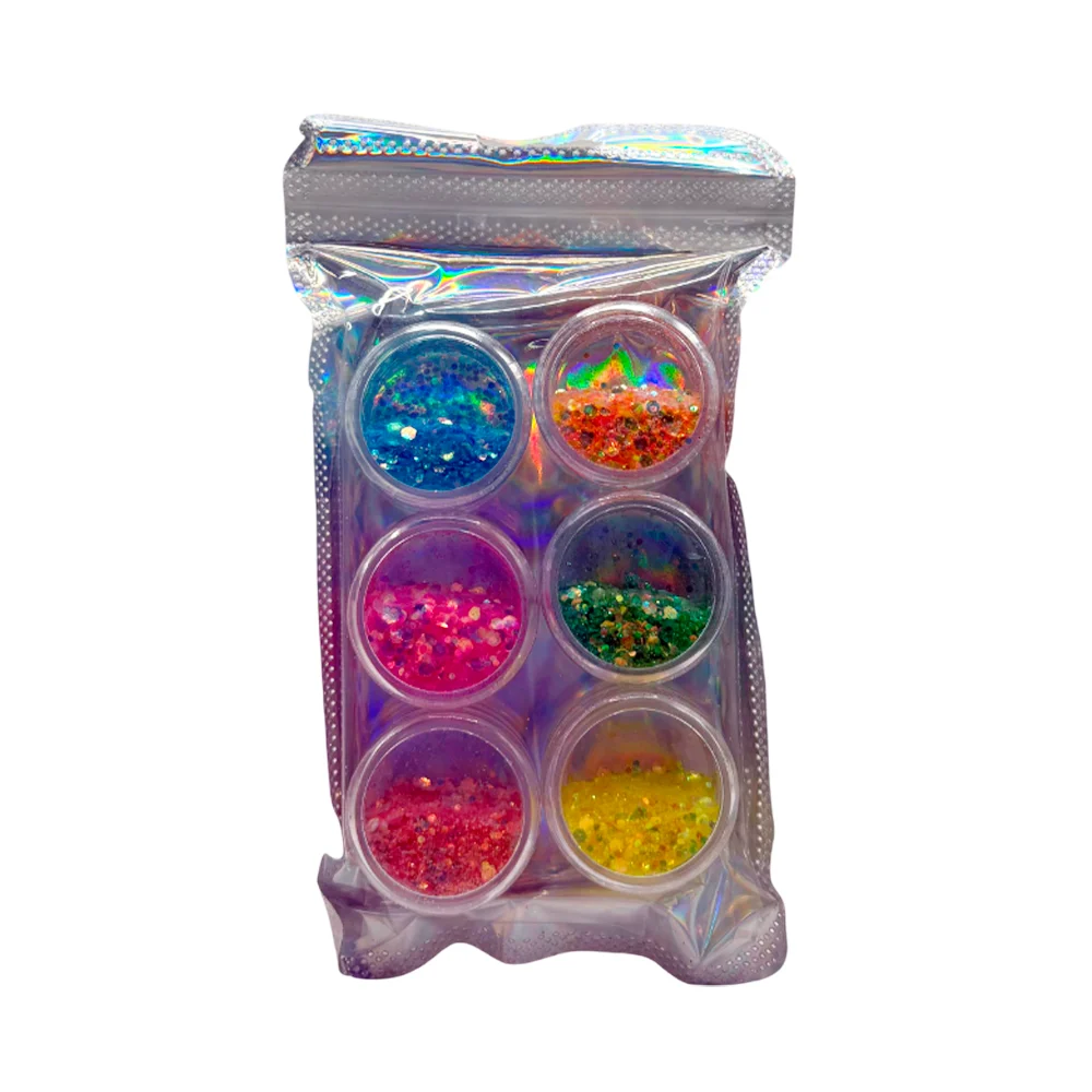 Paquete con 6 mini frascos de glitter para decorar uñas, colores vari…
