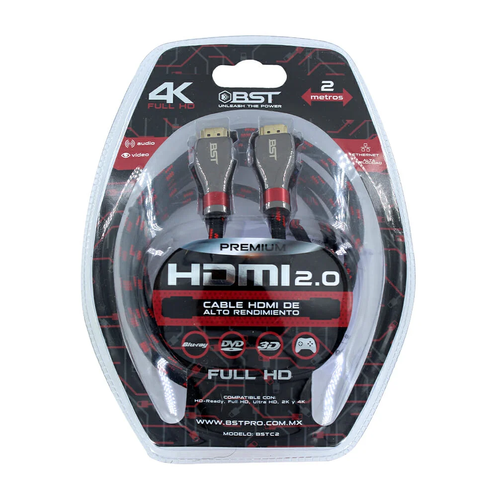 Cable hdmi 2.0 bst premium de 2 metros para resolución full hd 2k o 4…
