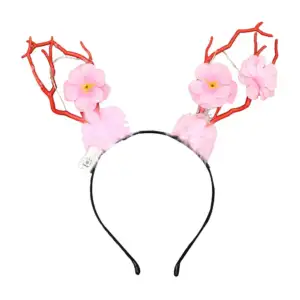 Diadema con cuernos, decoración de flores con luz, variedad de colore…
