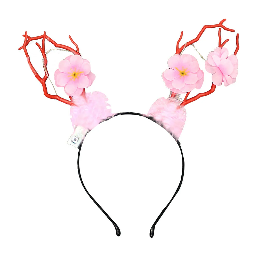 Diadema con cuernos, decoración de flores con luz, variedad de colore…
