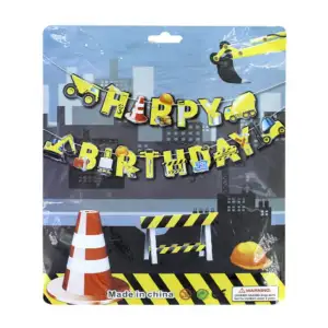 Banner - Banderín happy birthday con temática y decoración de constru…