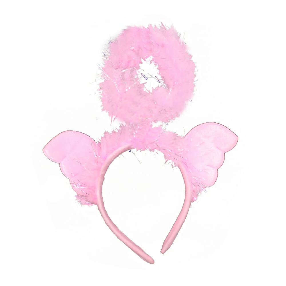 Diadema tipo ángel, alas, aro con peluche y luz led, variedad de colores / bt-830