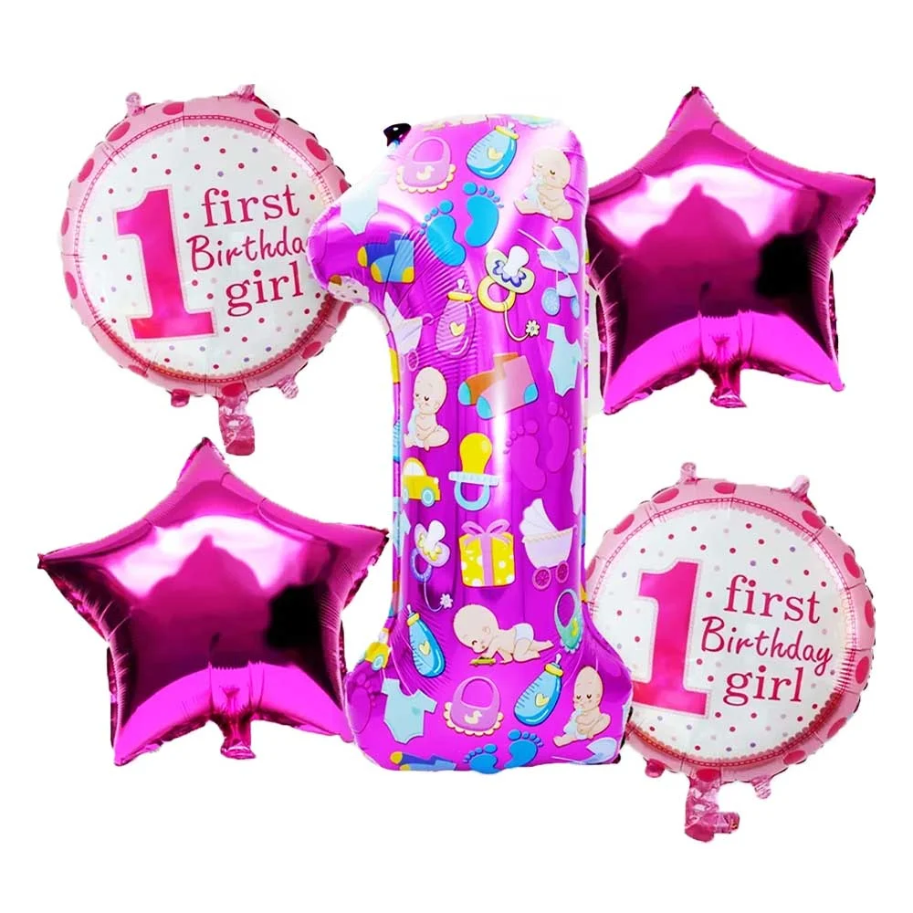 Set 5 pzas globo con temática de 1er año niño y niña, variedad de mod…