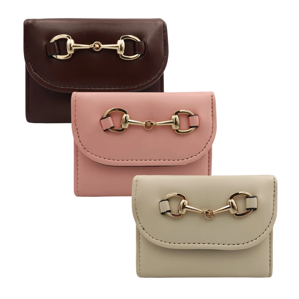 Cartera de color liso con broche de botón y placa dorada para dama / …
