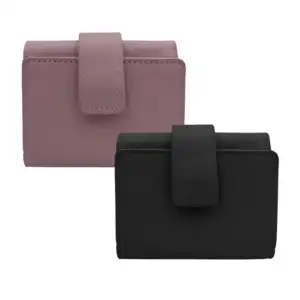 Cartera monedero en color liso, broche de botón y espejo para dama / …