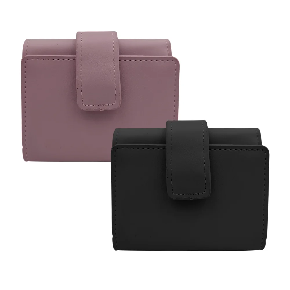 Cartera monedero en color liso, broche de botón y espejo para dama / …