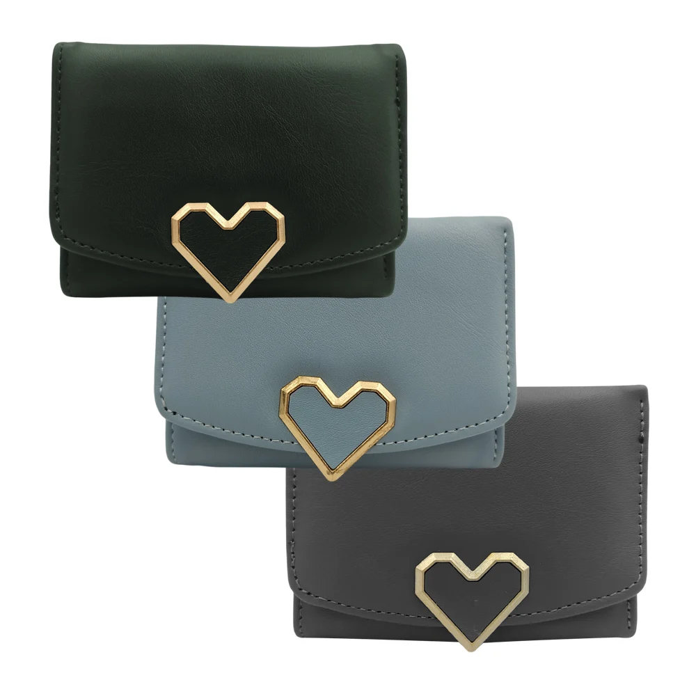 Cartera de color liso con broche de boton en forma de corazón para da…