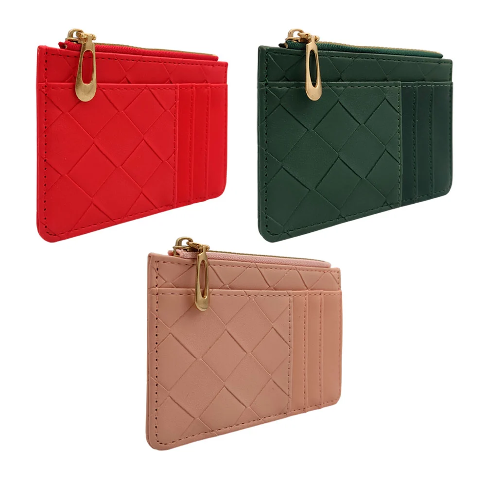 Cartera tarjetero con 5 compartimentos y detalle de cuadros tejidos /…
