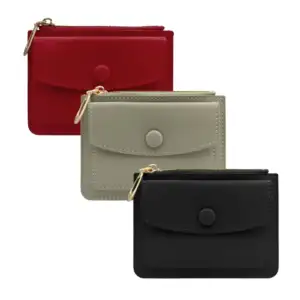 Cartera monedero de color liso, broche de botón y cierre dorado para …