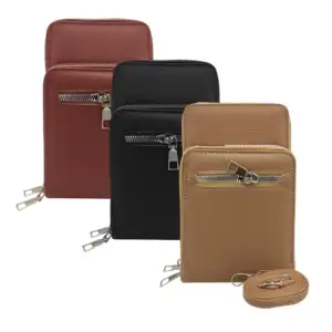Bolsa cartera de piel sintética con 3 compartimentos y correa / c4222