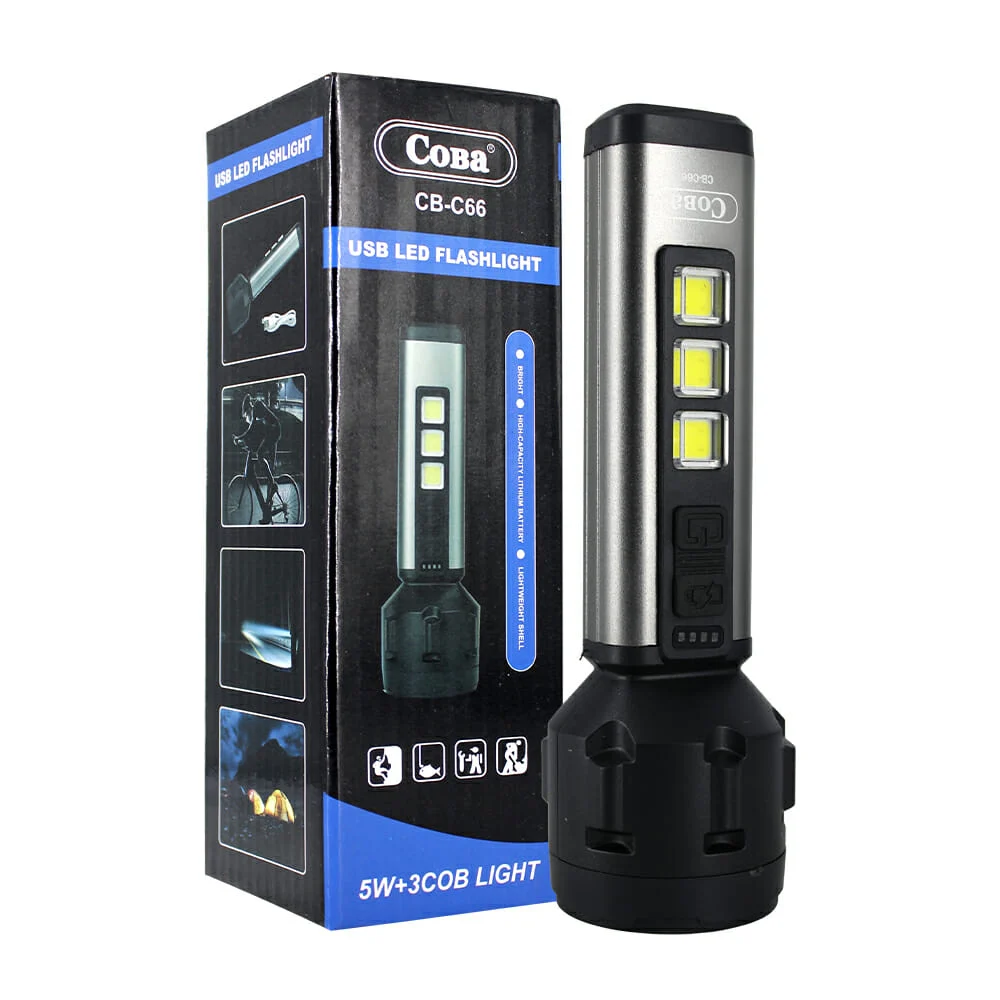 1pza Linterna cob de mano, recargable, con potencia de 5 watts y 3 lu…