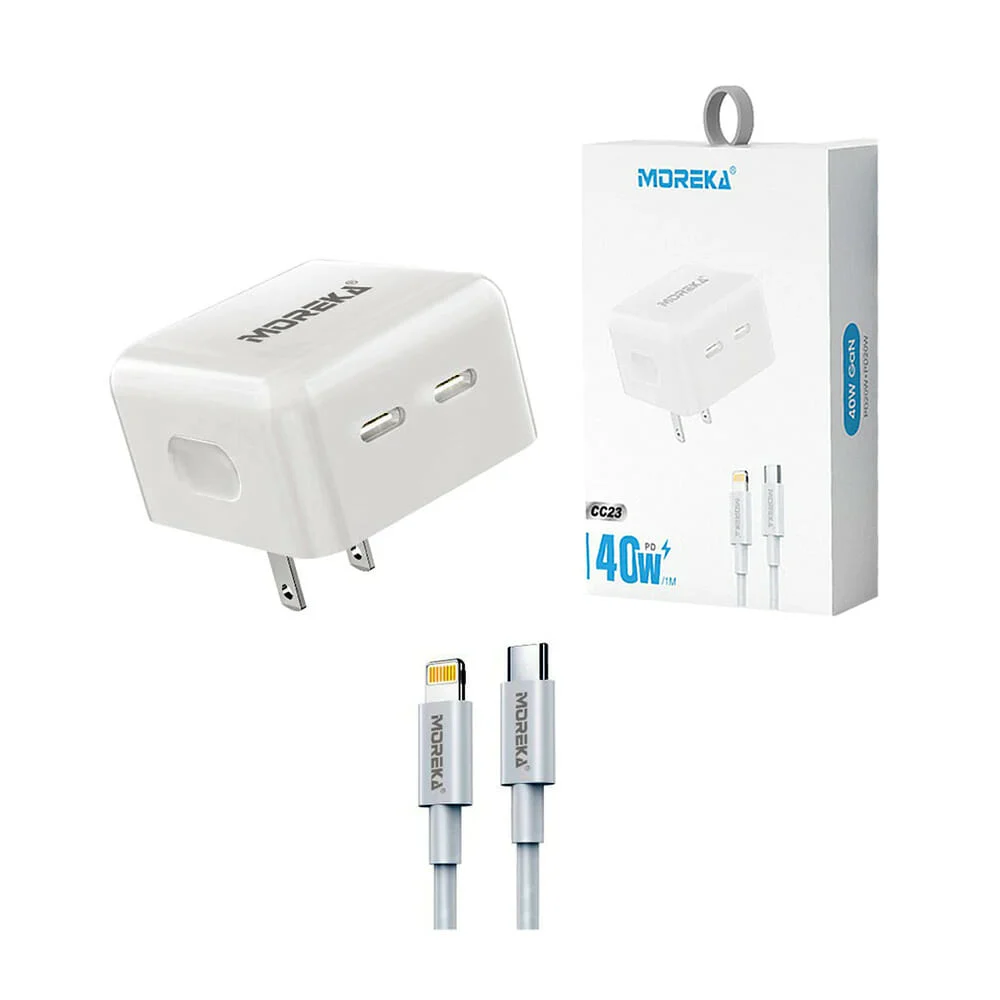 Combo cargador moreka con cubo doble puerto usb-c y cable 1 metro tip…