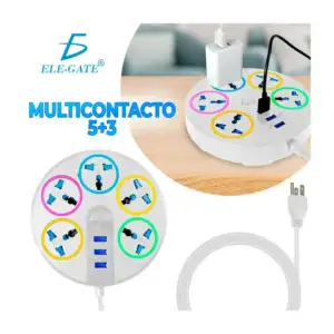 Multicontacto redondo ele-gate con 5 tomacorrientes y 3 puertos usb /…