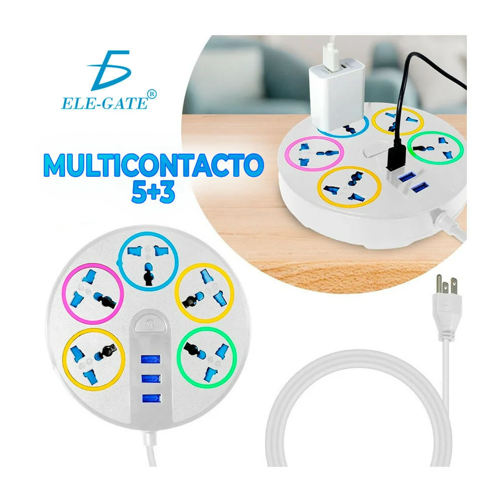 Multicontacto redondo ele-gate con 5 tomacorrientes y 3 puertos usb /…