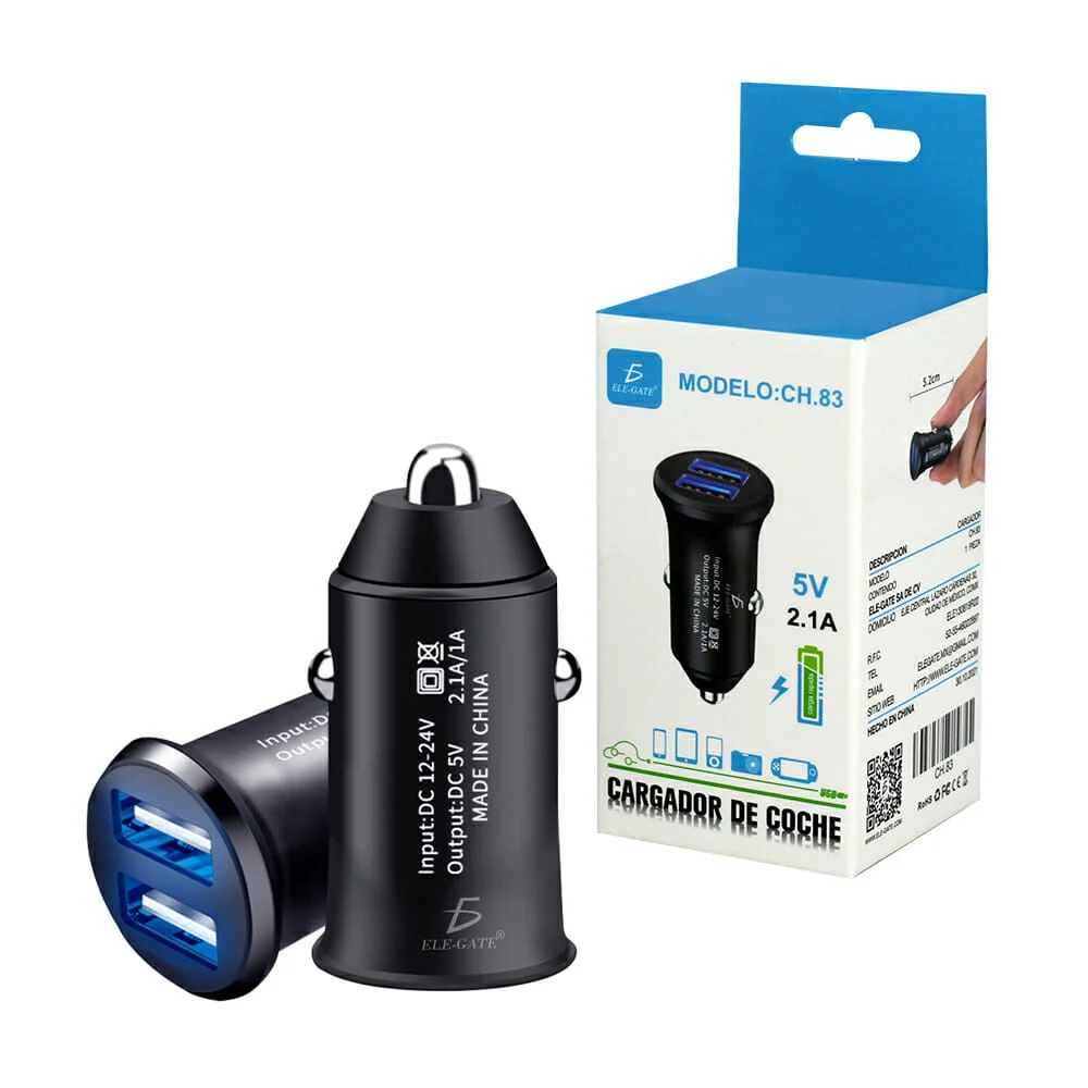 Plug cargador de carro con 2 puertos usb 2.1a 5v