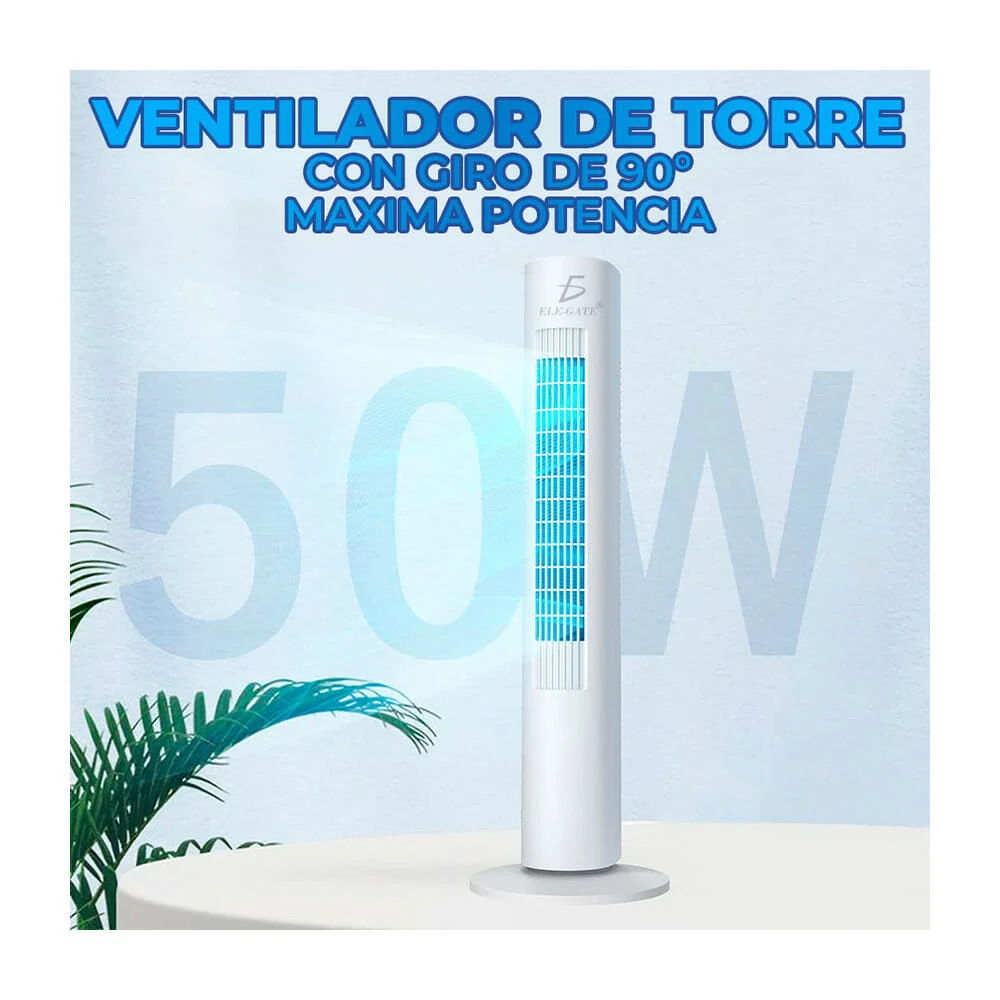 Ventilador ele-gate tipo torre de 29 pulgadas con giro de 90°, 3 velo…