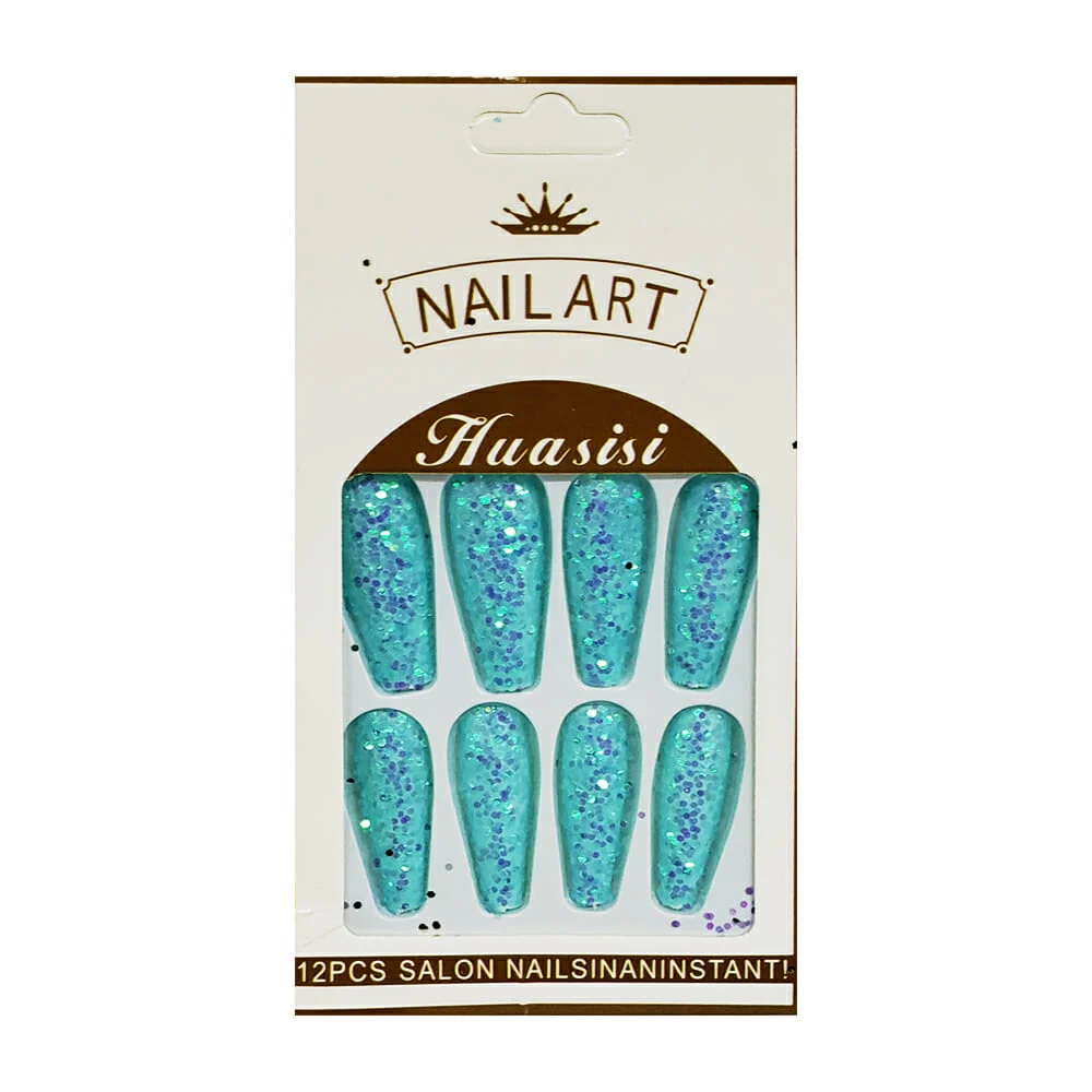 Set de 12 uñas postizas con diamantina, variedad de colores / nail ar…