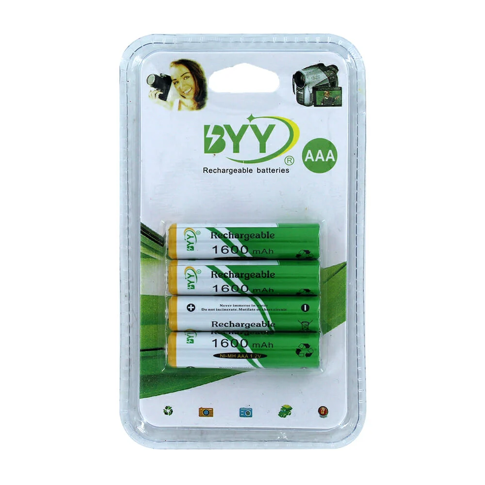 Blíster con 4 pilas baterías byy triple a recargables 1600mah / 10008…