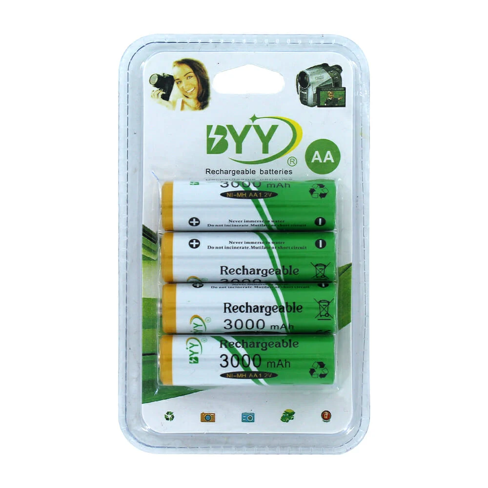 Blíster con 4 pilas baterías byy doble a recargables 3000mah / 100040…