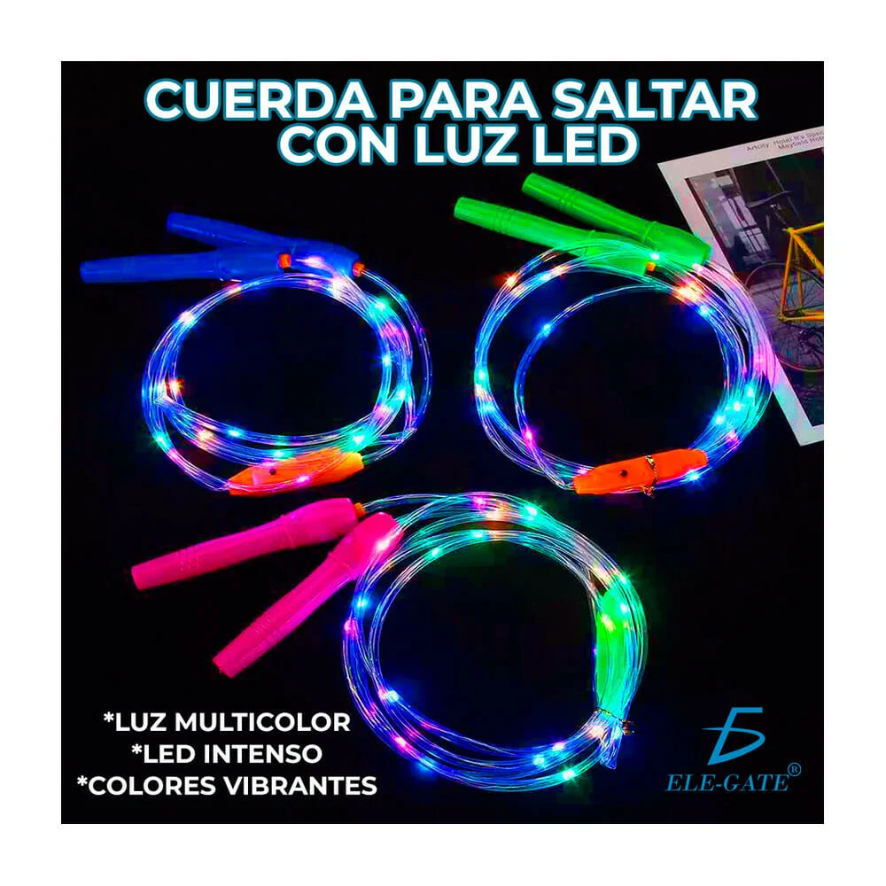 Blíster con cuerda de color para saltar, con luz led a baterías + bat…