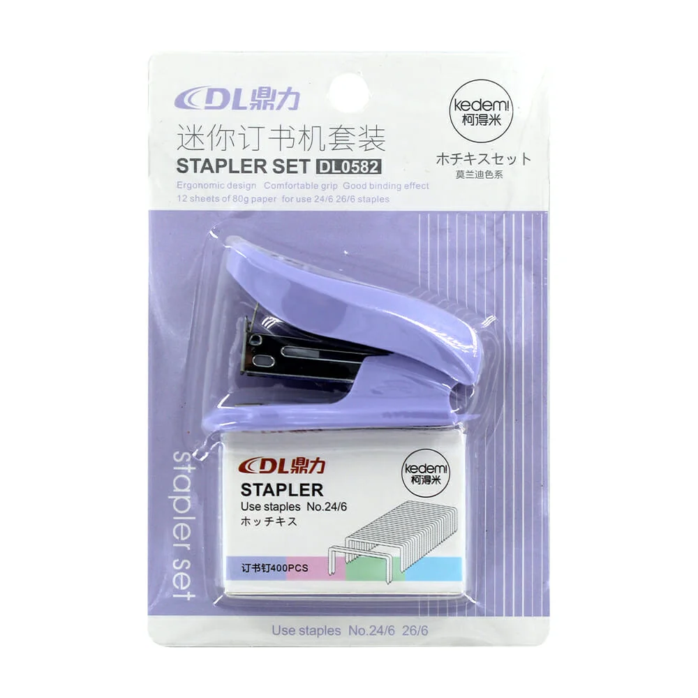 Mini engrapadora kedem! con caja de 400 grapas medida 24/6, variedad de colores / dl0582