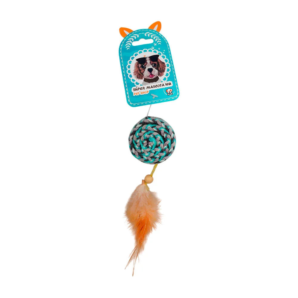 Juguete para gato diseño trenzado tela suave y plumas, colores surtid…