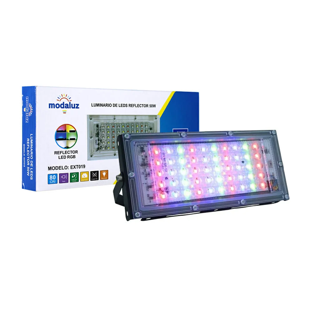 Reflector luminario led rgb modaluz con control, 50w, 4000lm / ext019