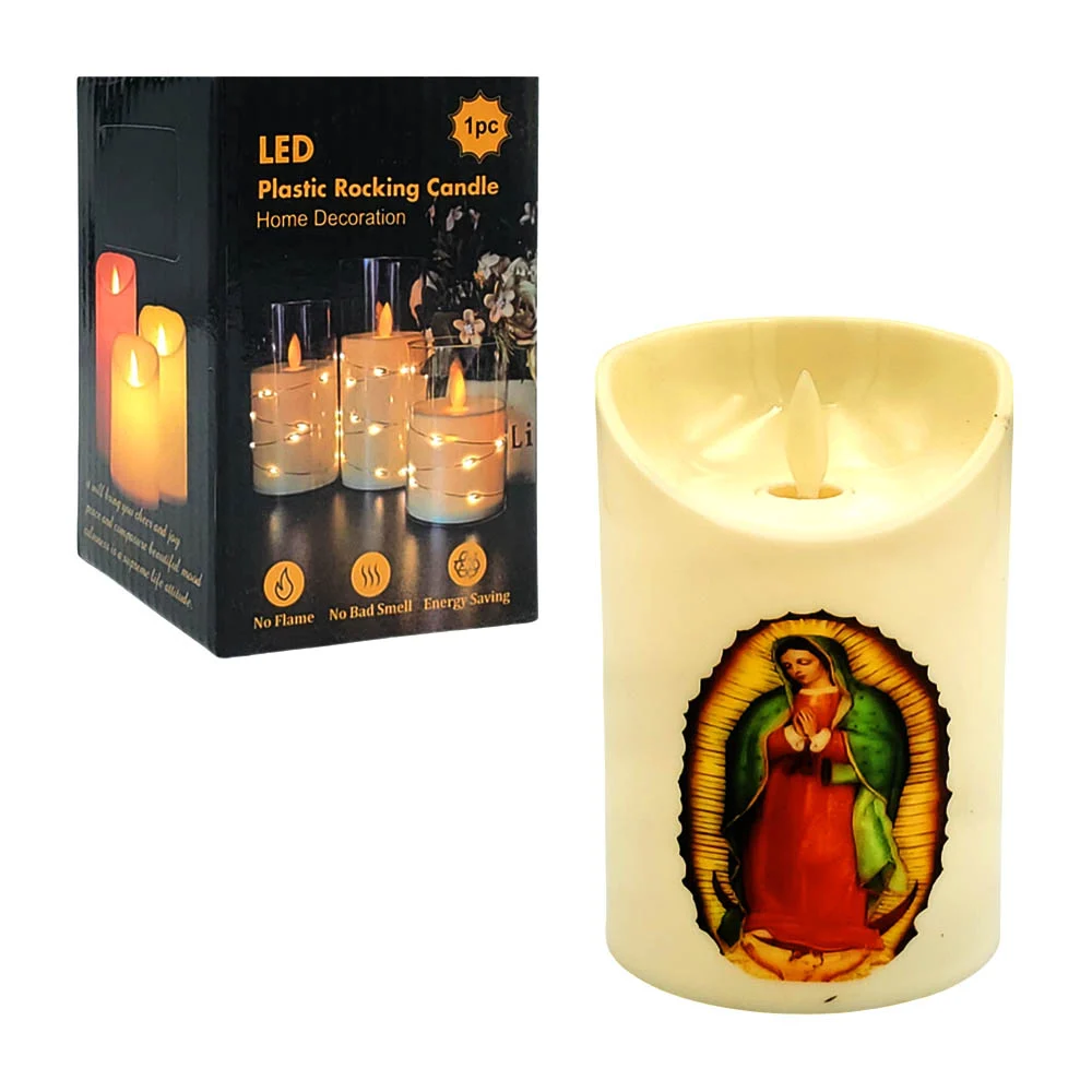 Vela decorativa con imagen religiosa, 12.5x7.5cm, luz cálida, varieda…