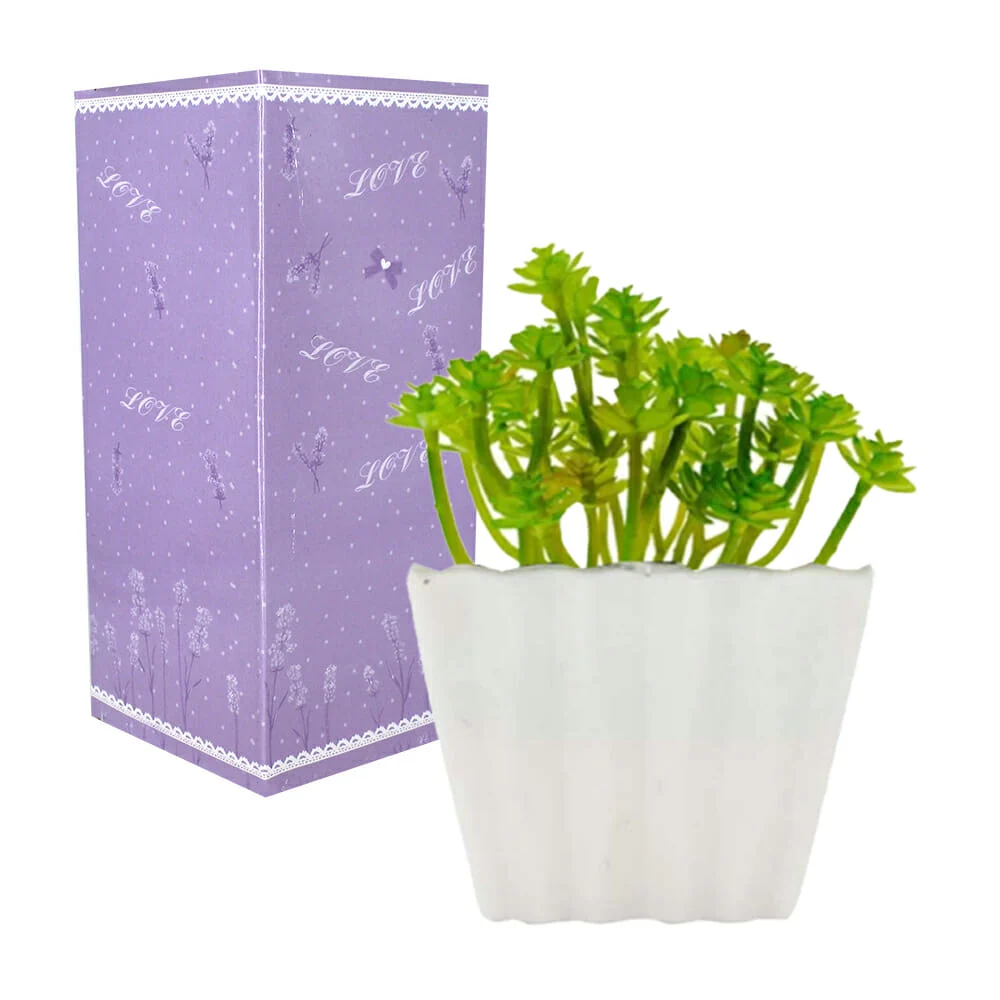 Maceta cuadrada, con planta artificial, con follaje o flores, varieda…