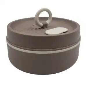 Tupper pequeño, redondo, con interior metálico y anillo agarradera, u…