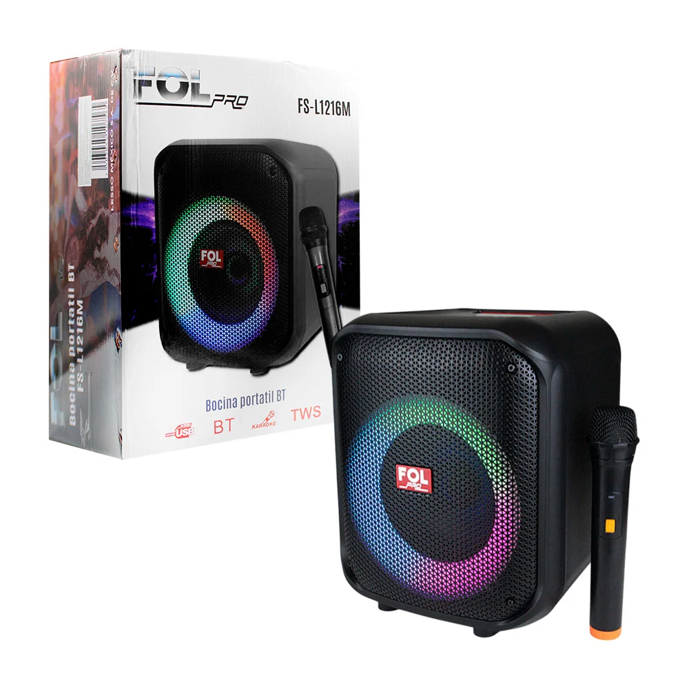 Bocina fol con micrófono inalámbrico y entrada 6.3mm con luz rgb para…