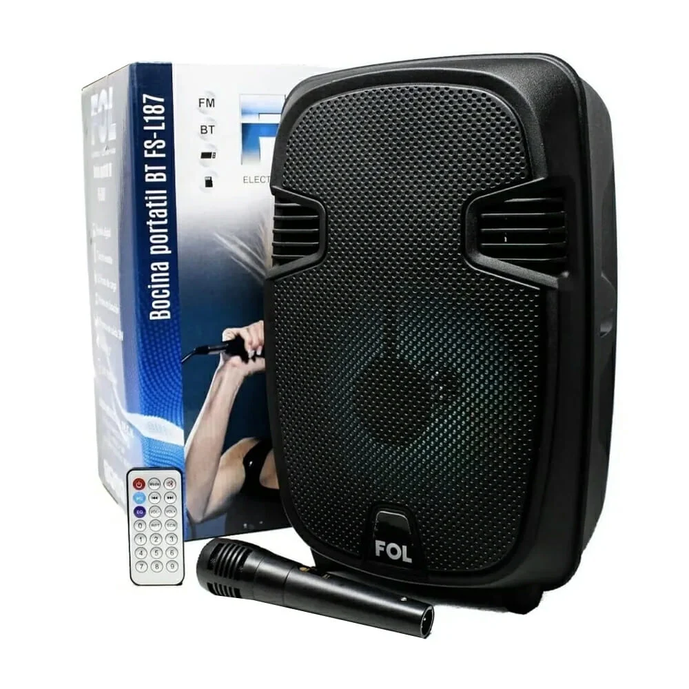 Bocina bluetooth Fol, USB, TF, radio FM , micrófono, luz led y contro…