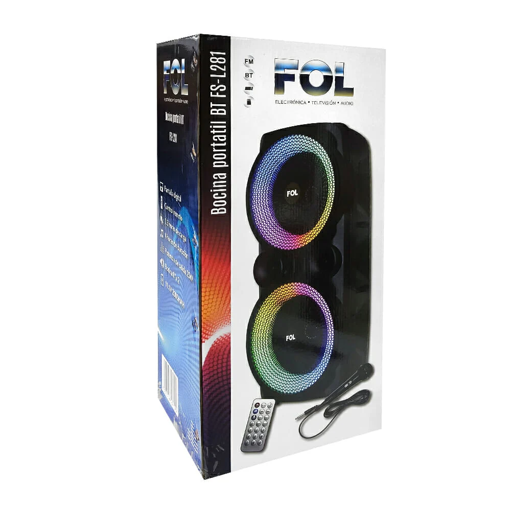 Bocina fol bluetooth 8"x2 con luz led, micrófono, control remoto y ra…