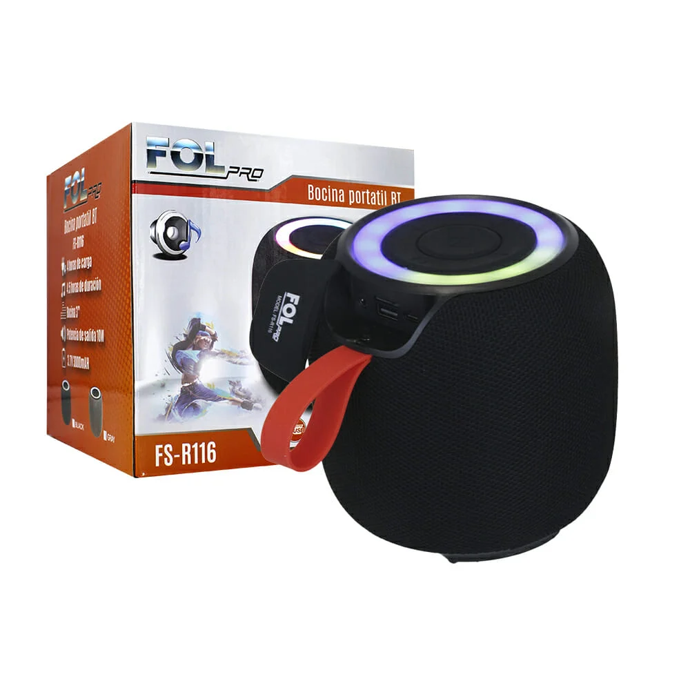 Bocina cilíndrica bluetooth fol pro de 3 pulgadas con luz rgb, correa…