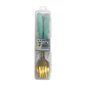 Estuche transparente con cuchara y tenedor metálico, variedad de colo…