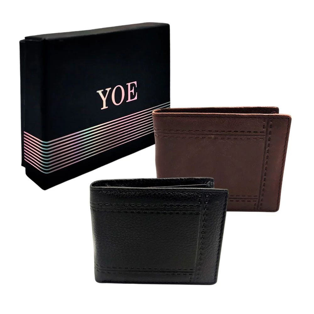 Cartera / billetera yoe de color liso y efecto cosido para hombre / h…