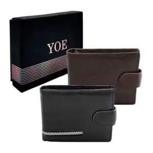 Cartera billetera yoe con broche de botón y cierre plateado para homb…