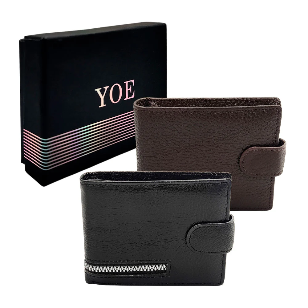 Cartera billetera yoe con broche de botón y cierre plateado para homb…