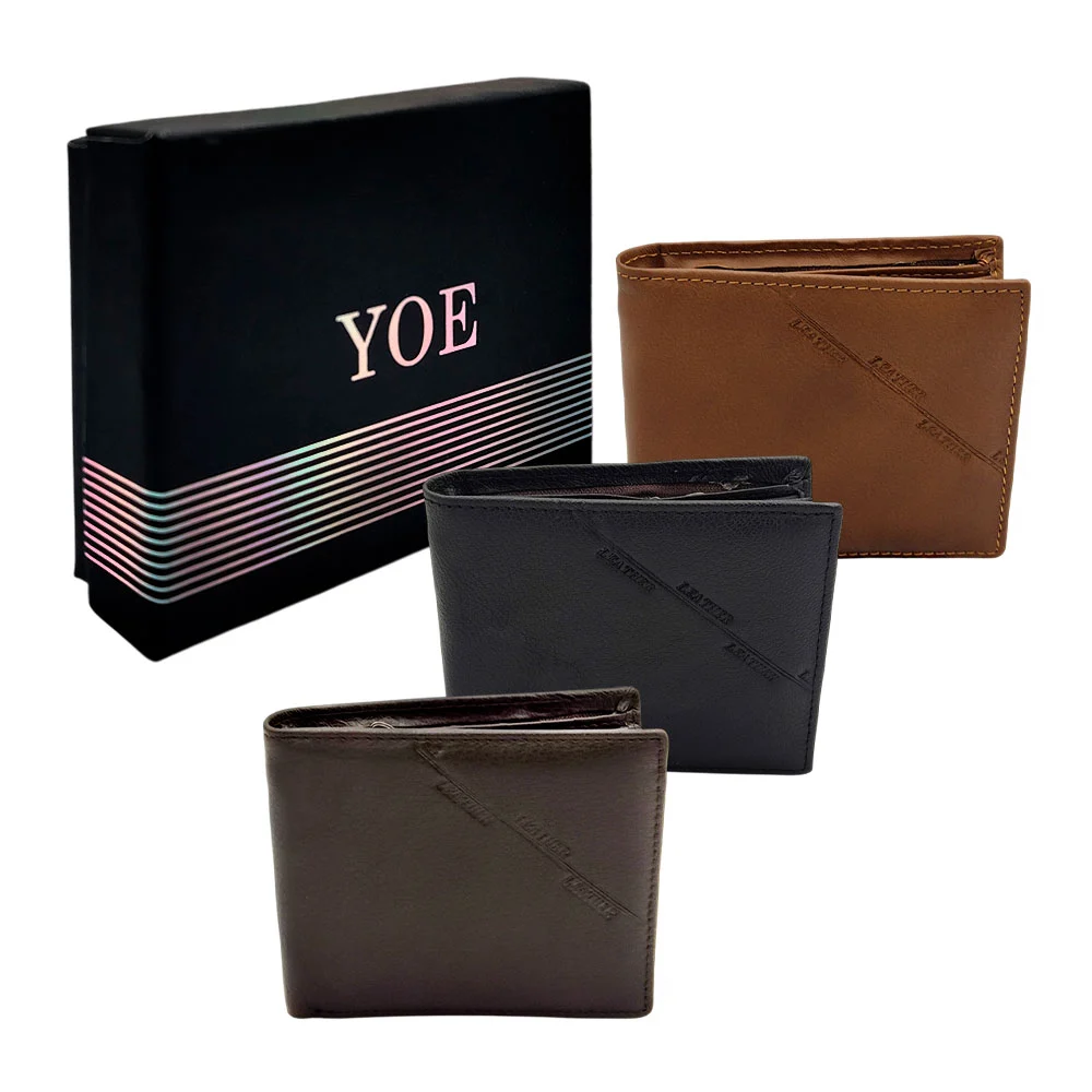 Cartera / billetera yoe de color liso y leyenda leather para hombre /…