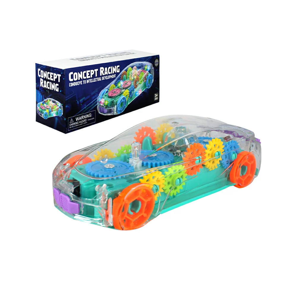 Carro transparente con engranes eléctrico luces, sonido, movimiento, …