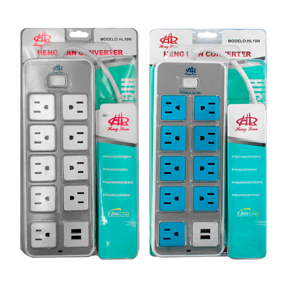 Barra multicontacto con 9 enchufes tomacorrientes, 2 puertos usb y bo…