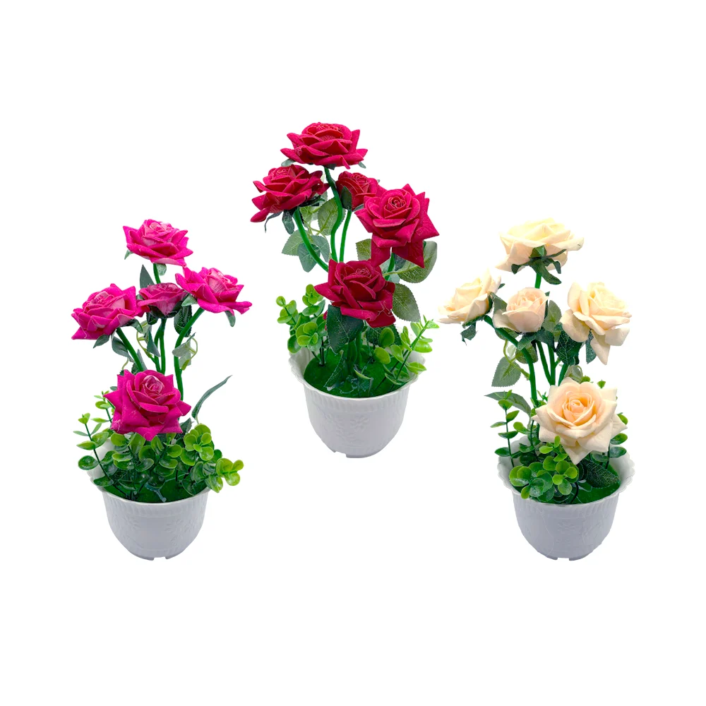 Maceta circular con rosas artificiales, 28cm, variedad de colores / f…