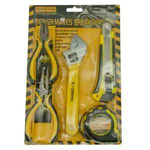 Juego con 2 pinzas de corte, llave perica, cutter, flexómetro de 3 me…