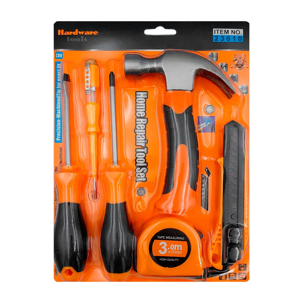 Juego de martillo, 3 desarmadores, cutter y flexómetro de 3m / 23610 …