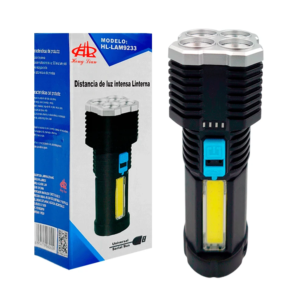 Linterna recargable hl usb de 4 leds con luz intensa y 4 modos de ilu…