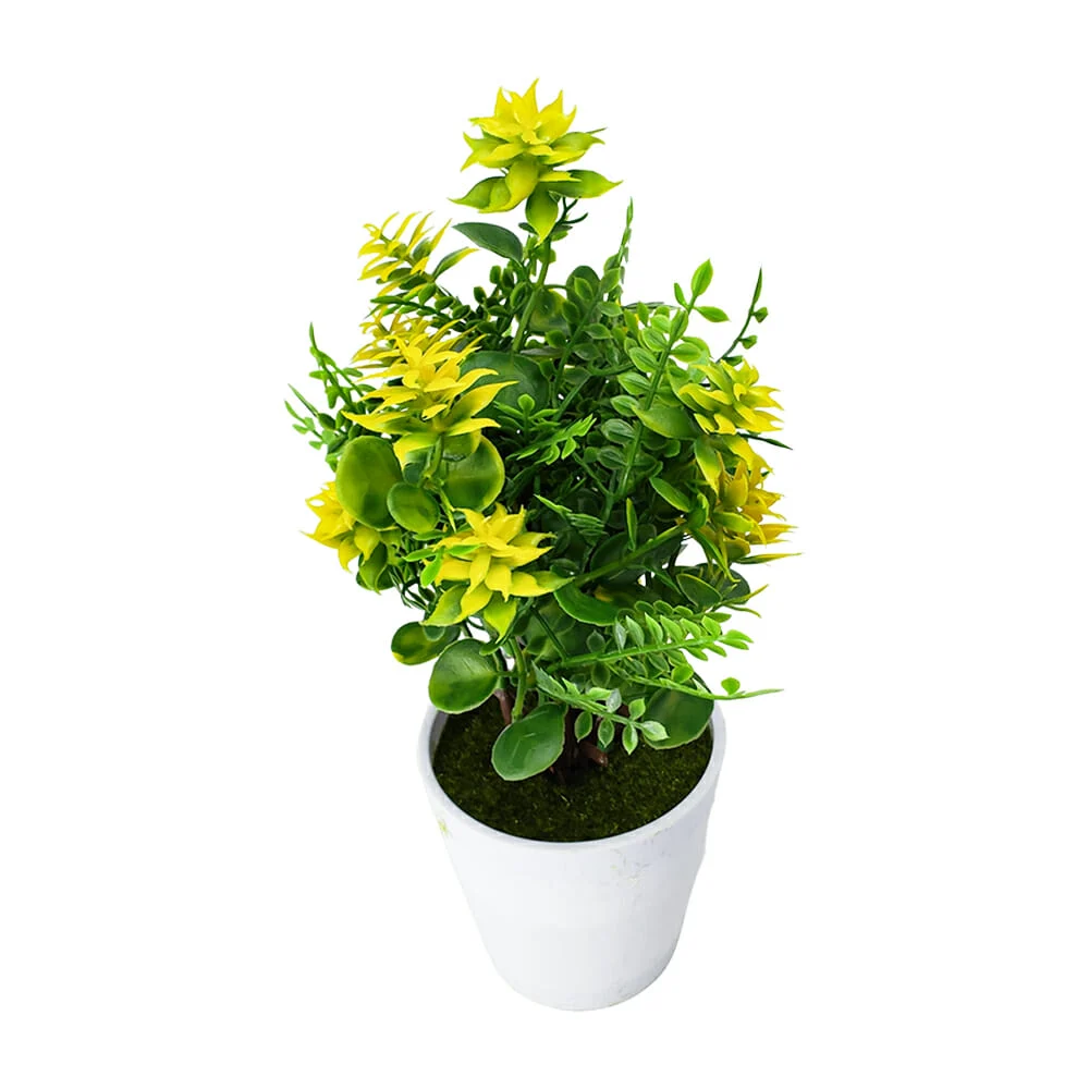 Maceta redonda decorativa con pasto y árbol artificial 28cm / hl-yh22539