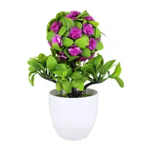 Maceta redonda decorativa con pasto y planta artificial en forma de b…