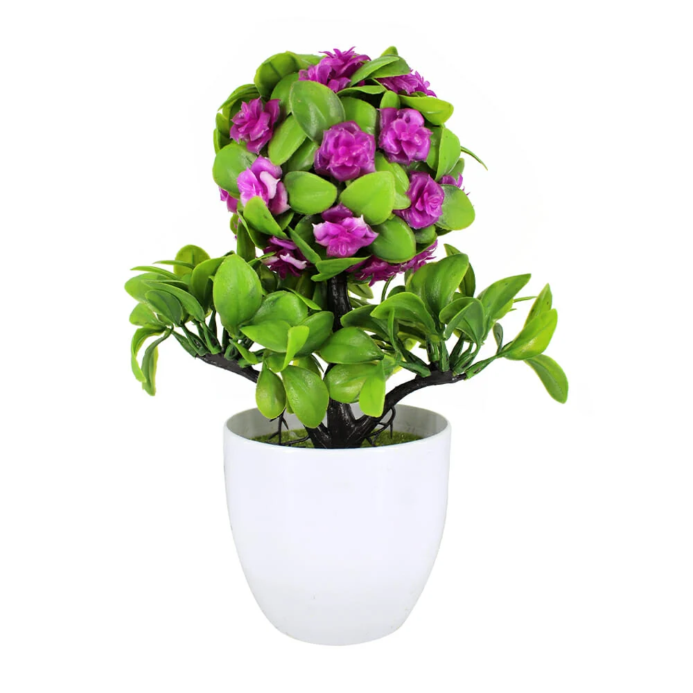 Maceta redonda decorativa con pasto y planta artificial en forma de b…